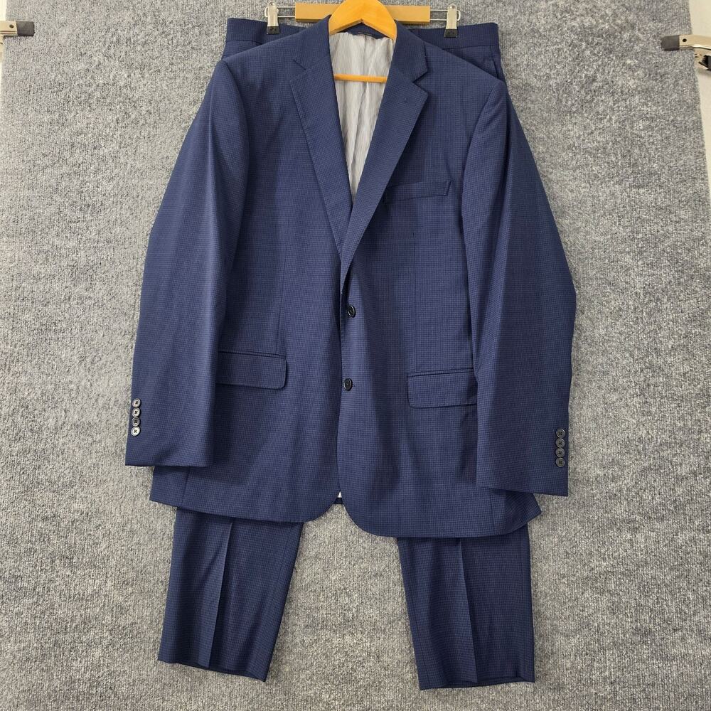 Brooks Brothers Suit Men 44L 36x32 Explorer Classic Blue Microcheck Stretch Wool